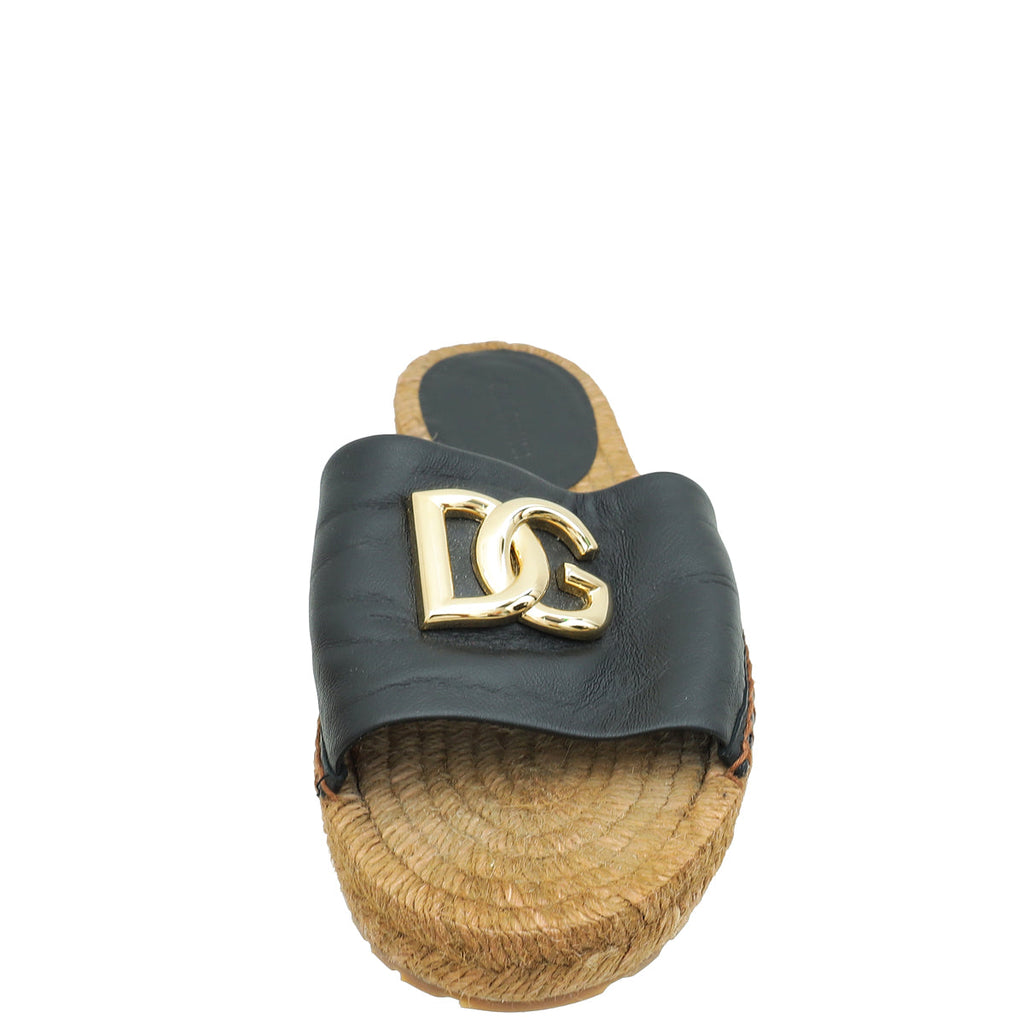 Dolce & Gabbana Black DG Logo Espadrille Slides 38