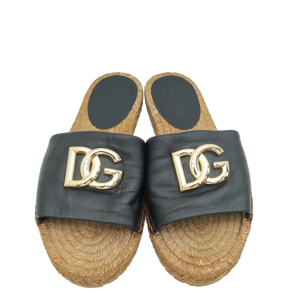 Dolce & Gabbana Black DG Logo Espadrille Slides 38