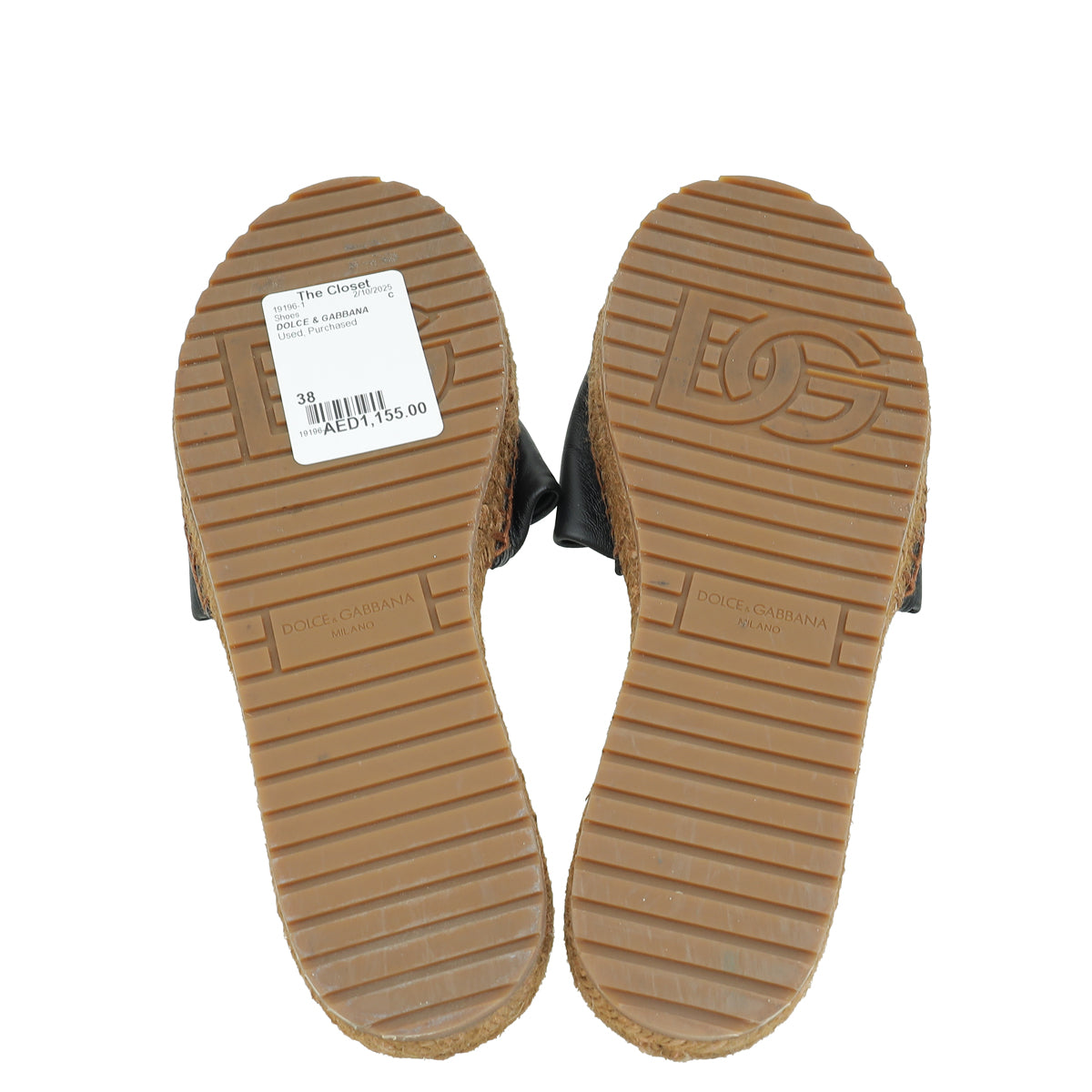 Dolce & Gabbana Black DG Logo Espadrille Slides 38
