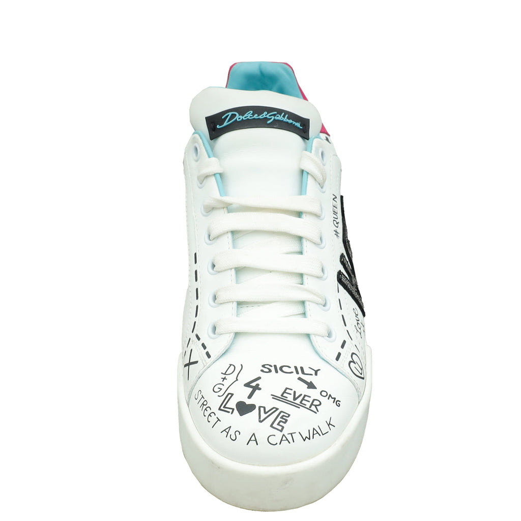 Dolce & Gabbana White Multicolor Portofino Printed Sneaker 39.5