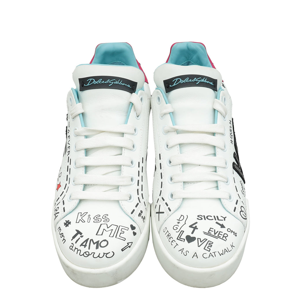 Dolce & Gabbana White Multicolor Portofino Printed Sneaker 39.5