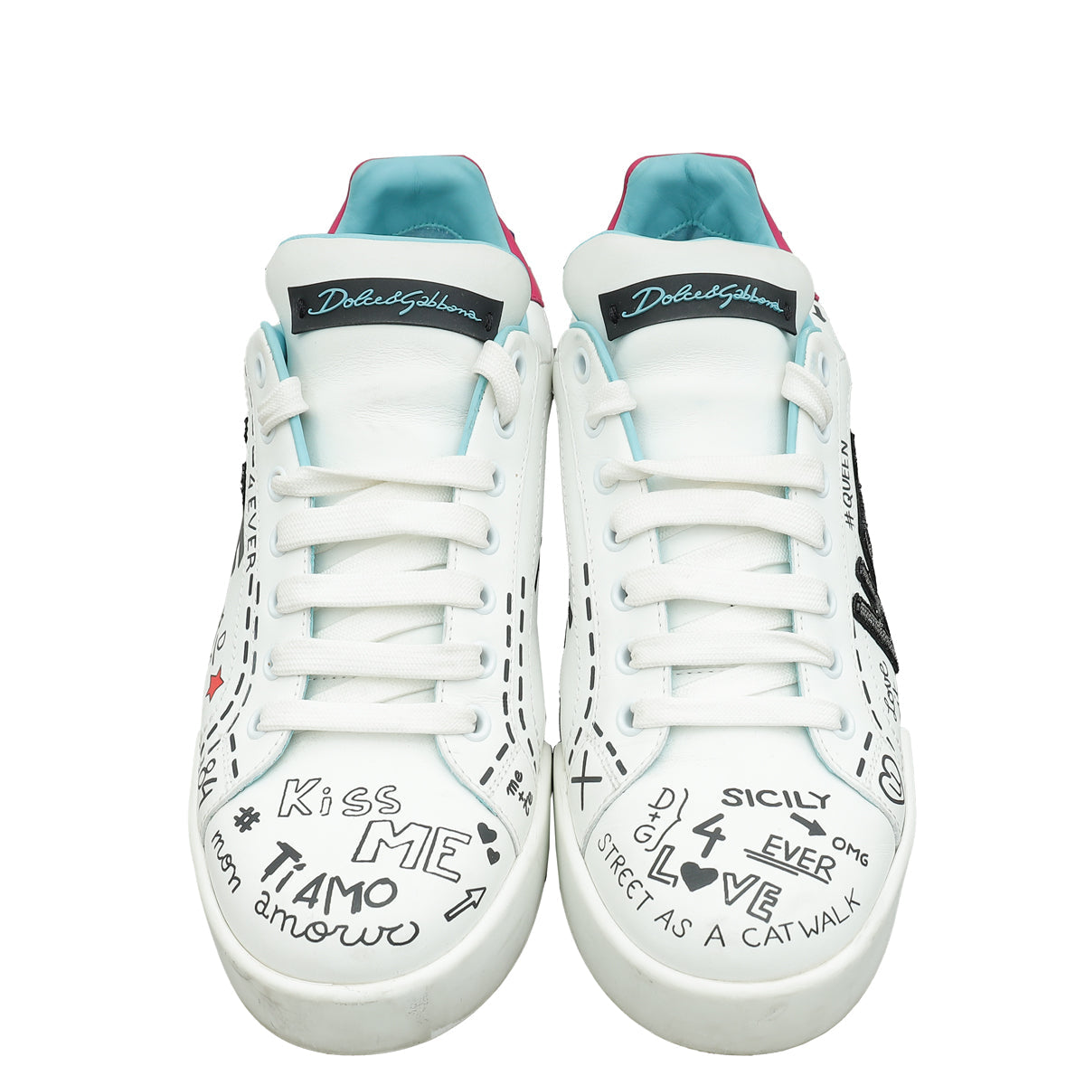 Dolce & Gabbana White Multicolor Portofino Printed Sneaker 39.5