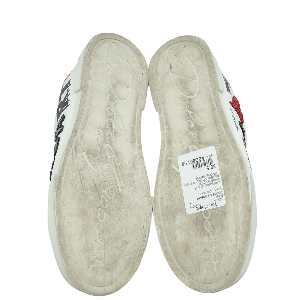 Dolce & Gabbana White Multicolor Portofino Printed Sneaker 39.5