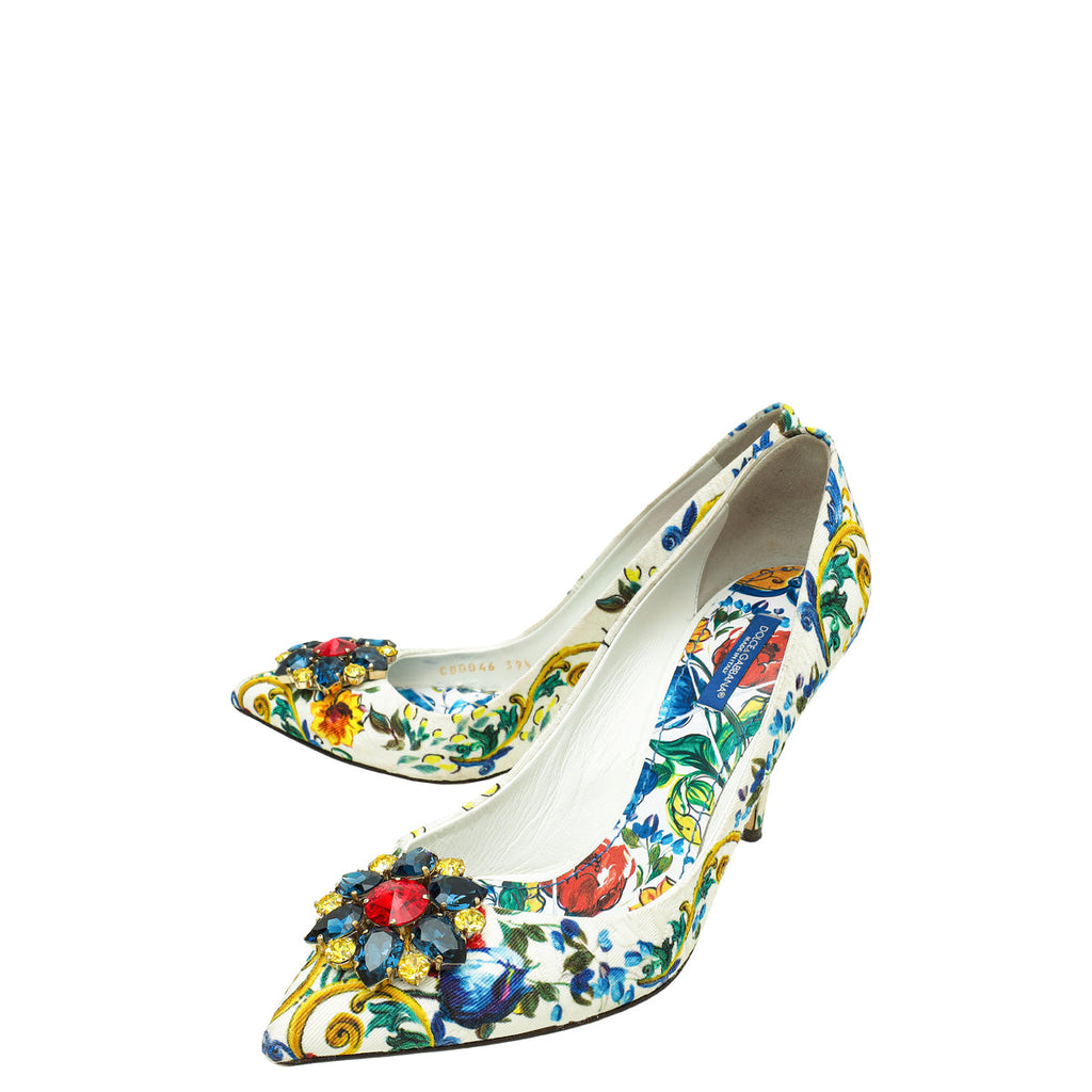 Dolce & Gabbana White Multicolor Majolica Bellucci Pumps 39.5