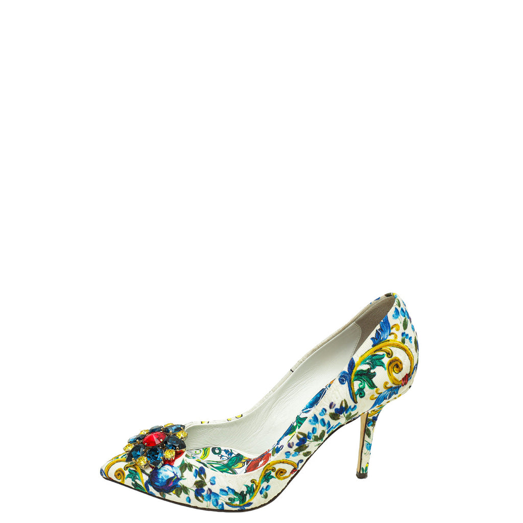 Dolce & Gabbana White Multicolor Majolica Bellucci Pumps 39.5