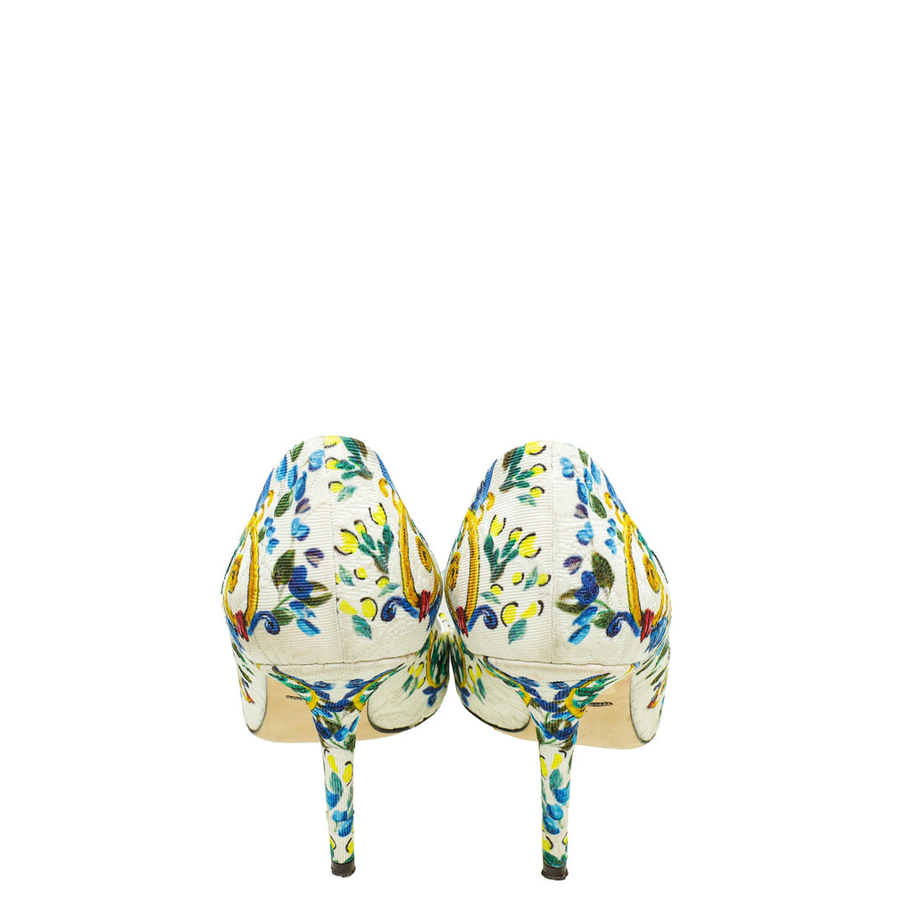 Dolce & Gabbana White Multicolor Majolica Bellucci Pumps 39.5