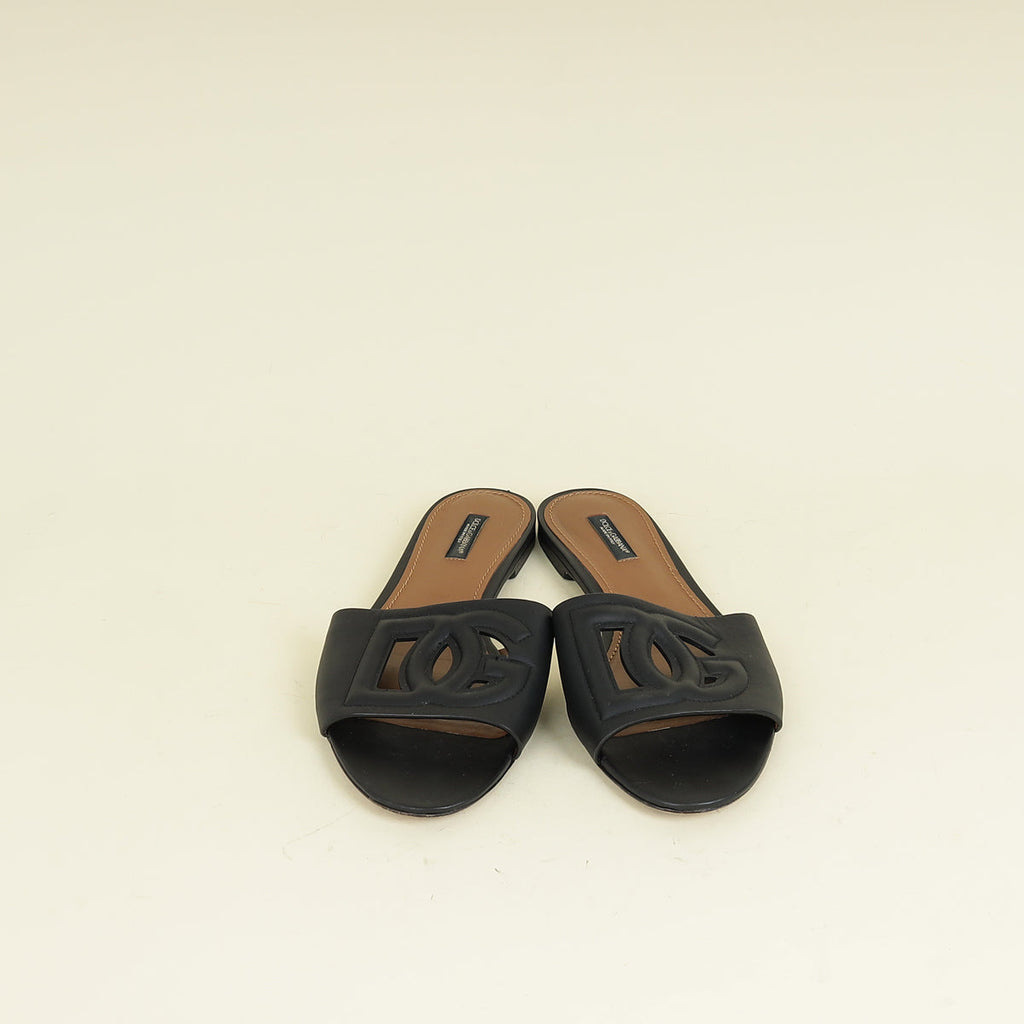 Dolce & Gabbana Black DG Logo Flat Sandals 39.5