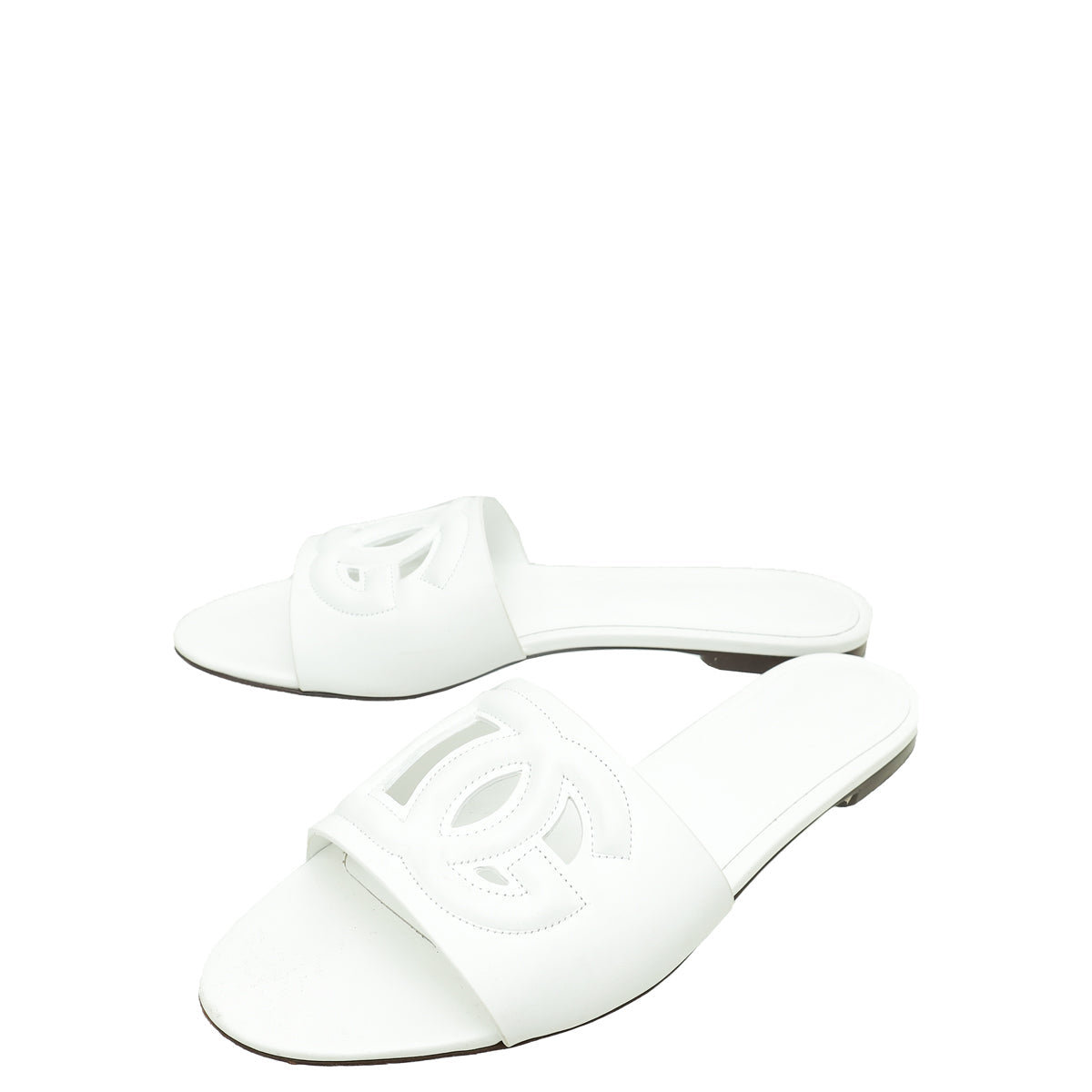 Dolce & Gabbana White DG Logo Flat Mules 39.5