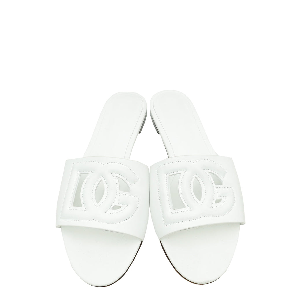 Dolce & Gabbana White DG Logo Flat Mules 39.5