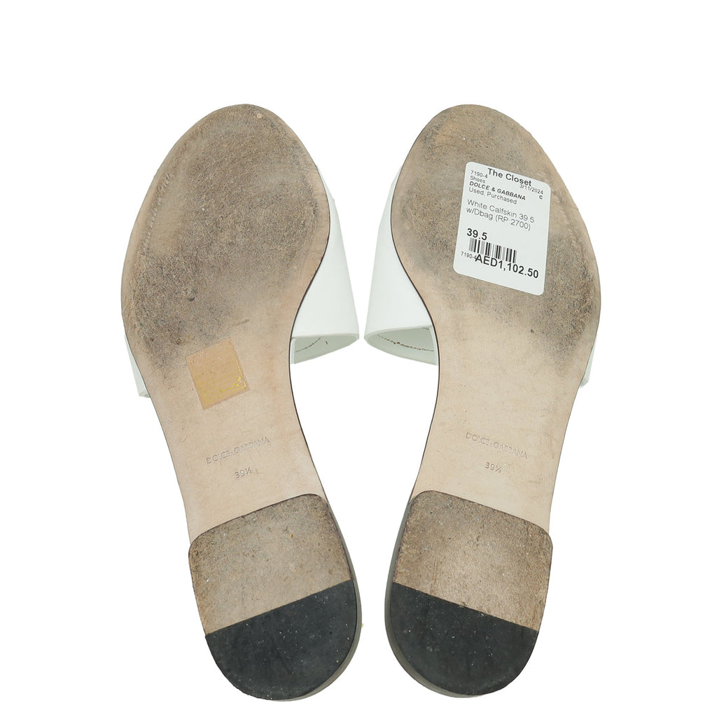 Dolce & Gabbana White DG Logo Flat Mules 39.5