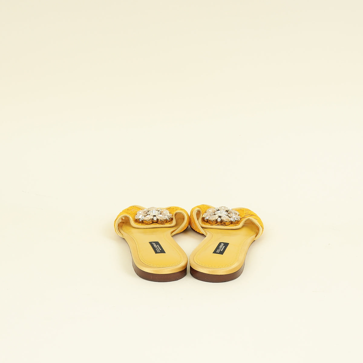 Dolce & Gabbana Yellow Bellucci Embellished Flat Sandals 39.5