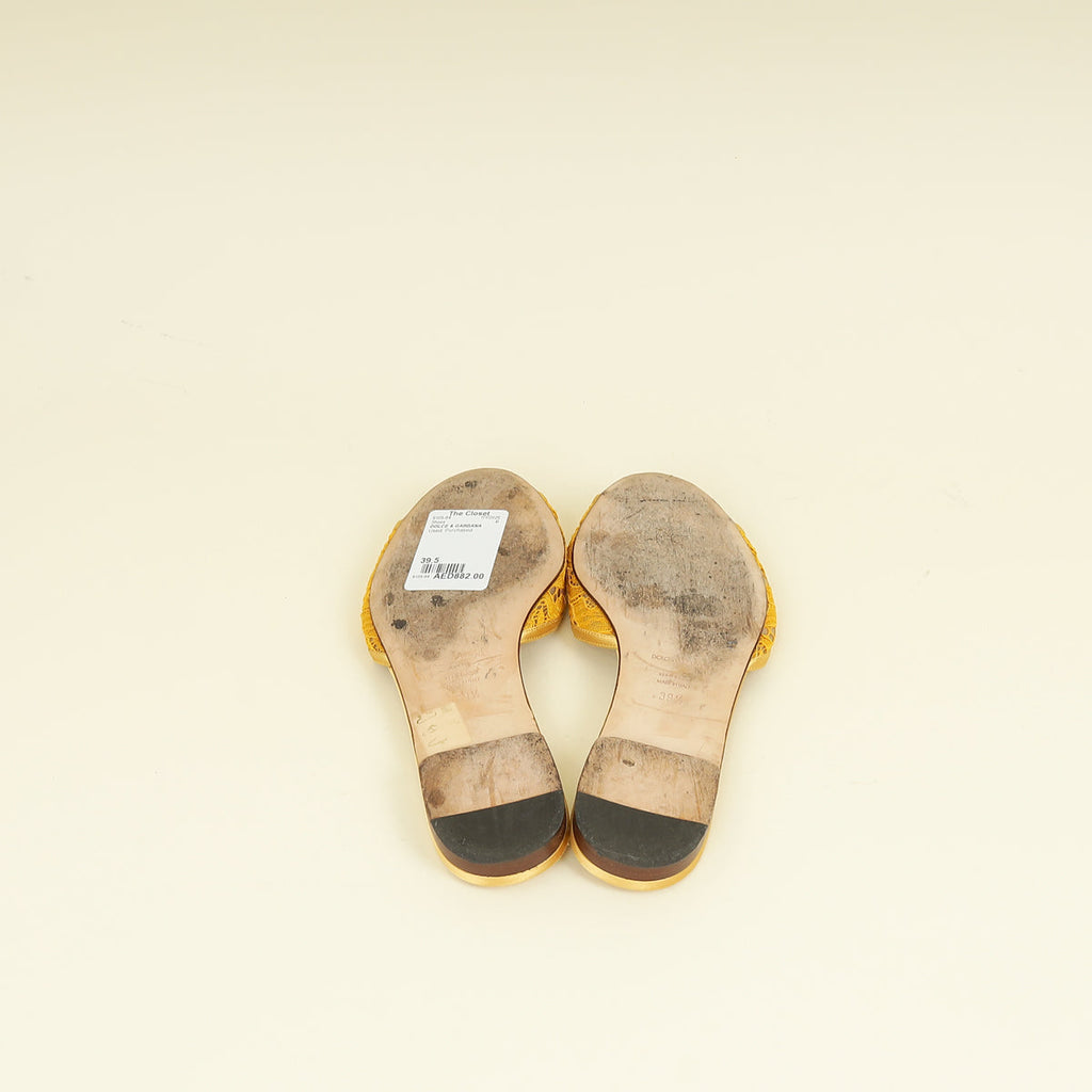 Dolce & Gabbana Yellow Bellucci Embellished Flat Sandals 39.5