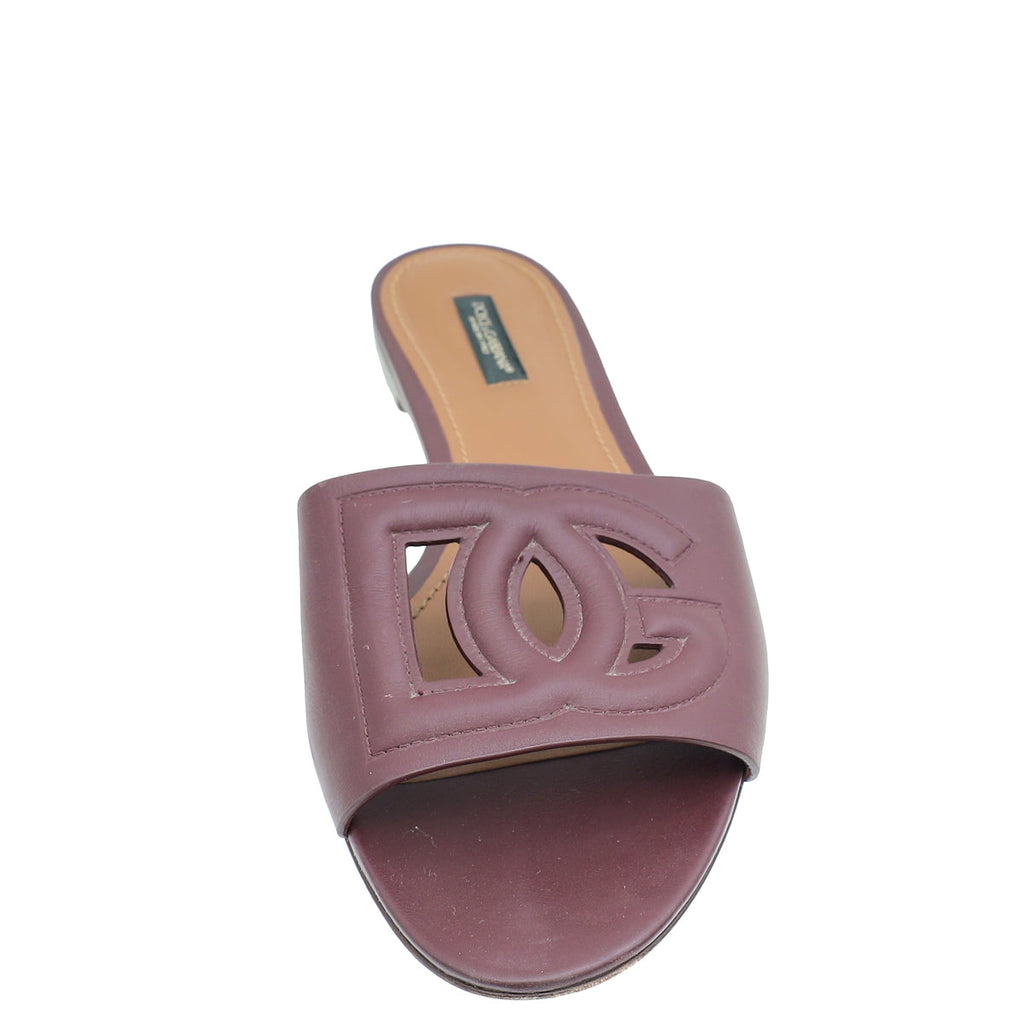 Dolce & Gabbana Burgundy Bianca Logo Slide Sandals 39