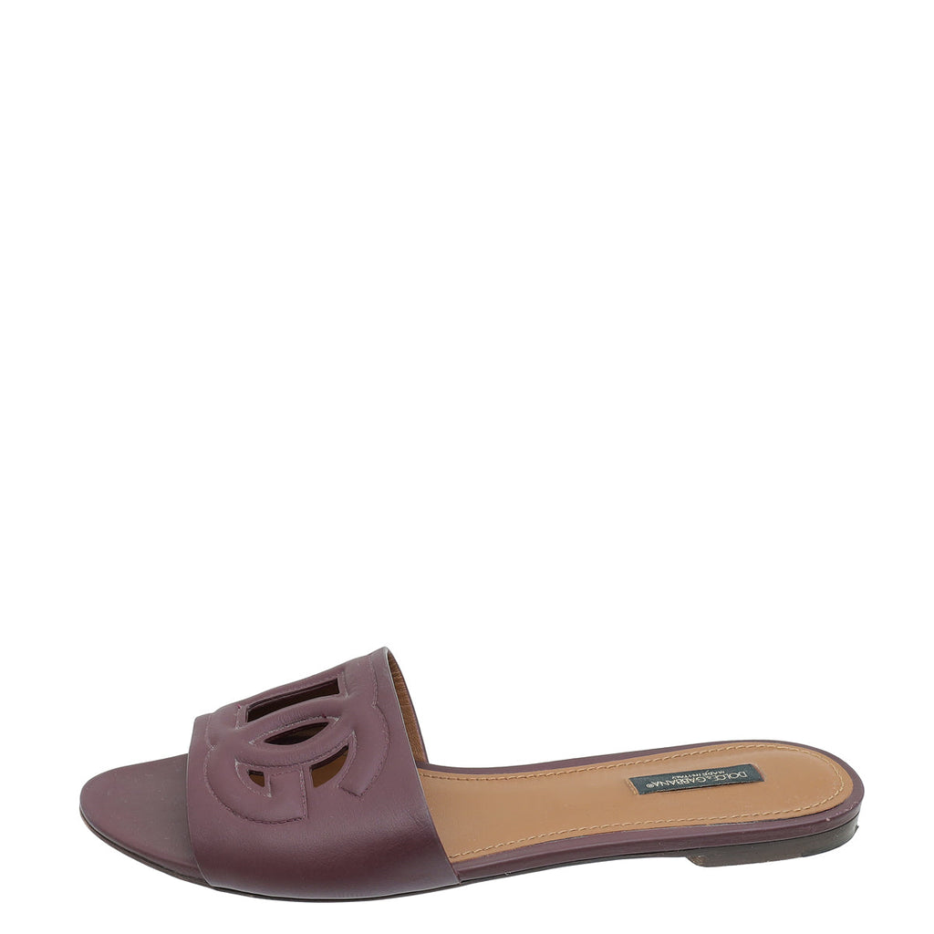 Dolce & Gabbana Burgundy Bianca Logo Slide Sandals 39