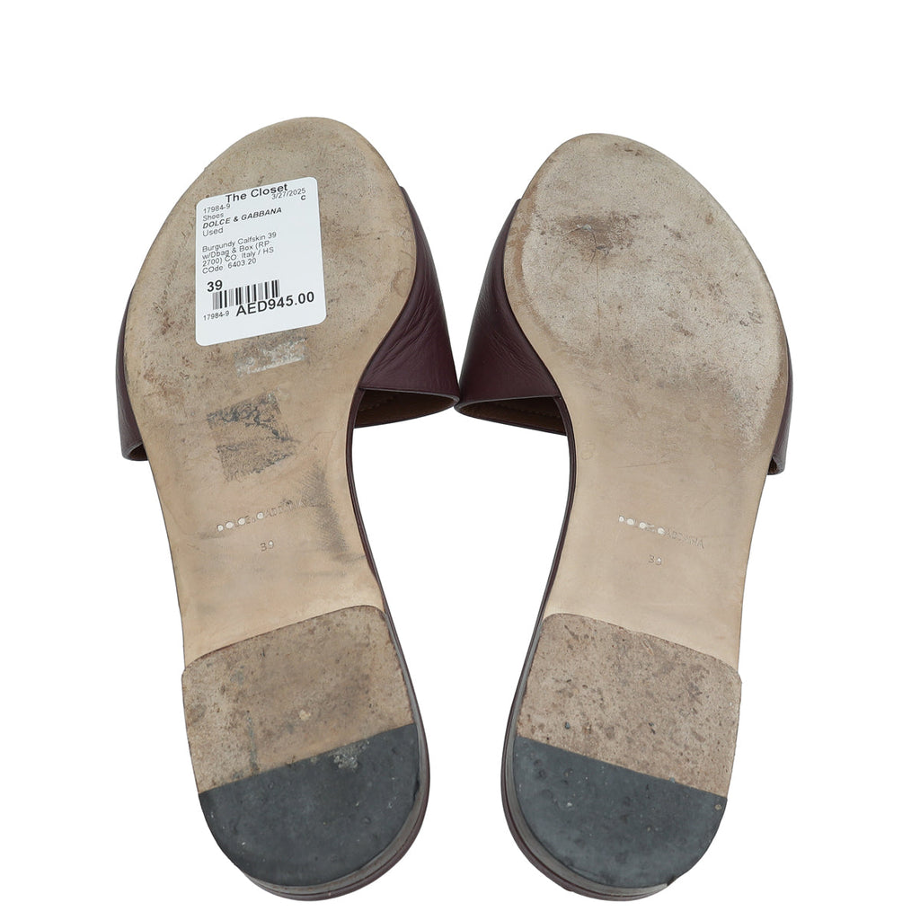 Dolce & Gabbana Burgundy Bianca Logo Slide Sandals 39