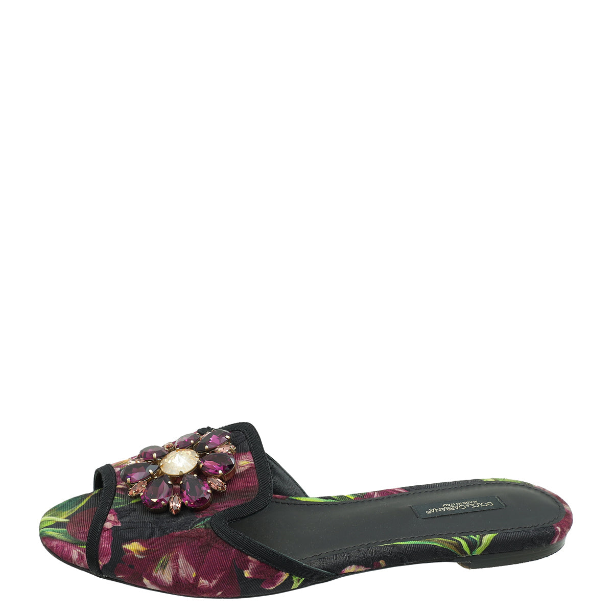 Dolce & Gabbana Multicolor Bellucci Embellished Flat Sandal 39Printed Canvas