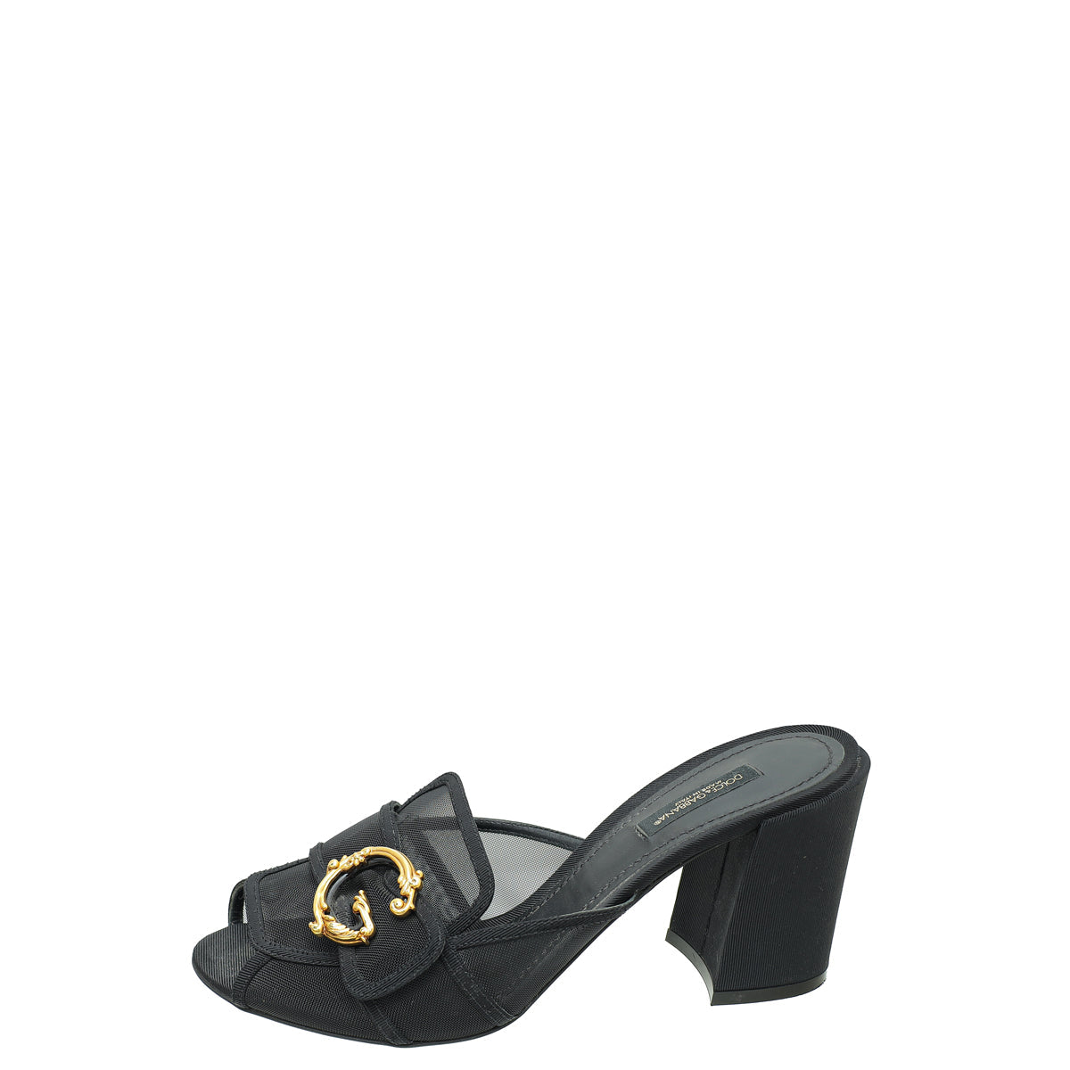 Dolce & Gabbana Black Mesh Baroque Logo Slip On Sandals 39