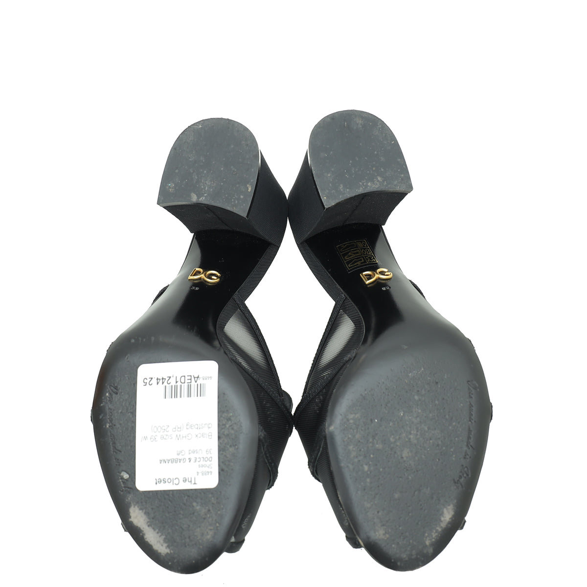 Dolce & Gabbana Black Mesh Baroque Logo Slip On Sandals 39