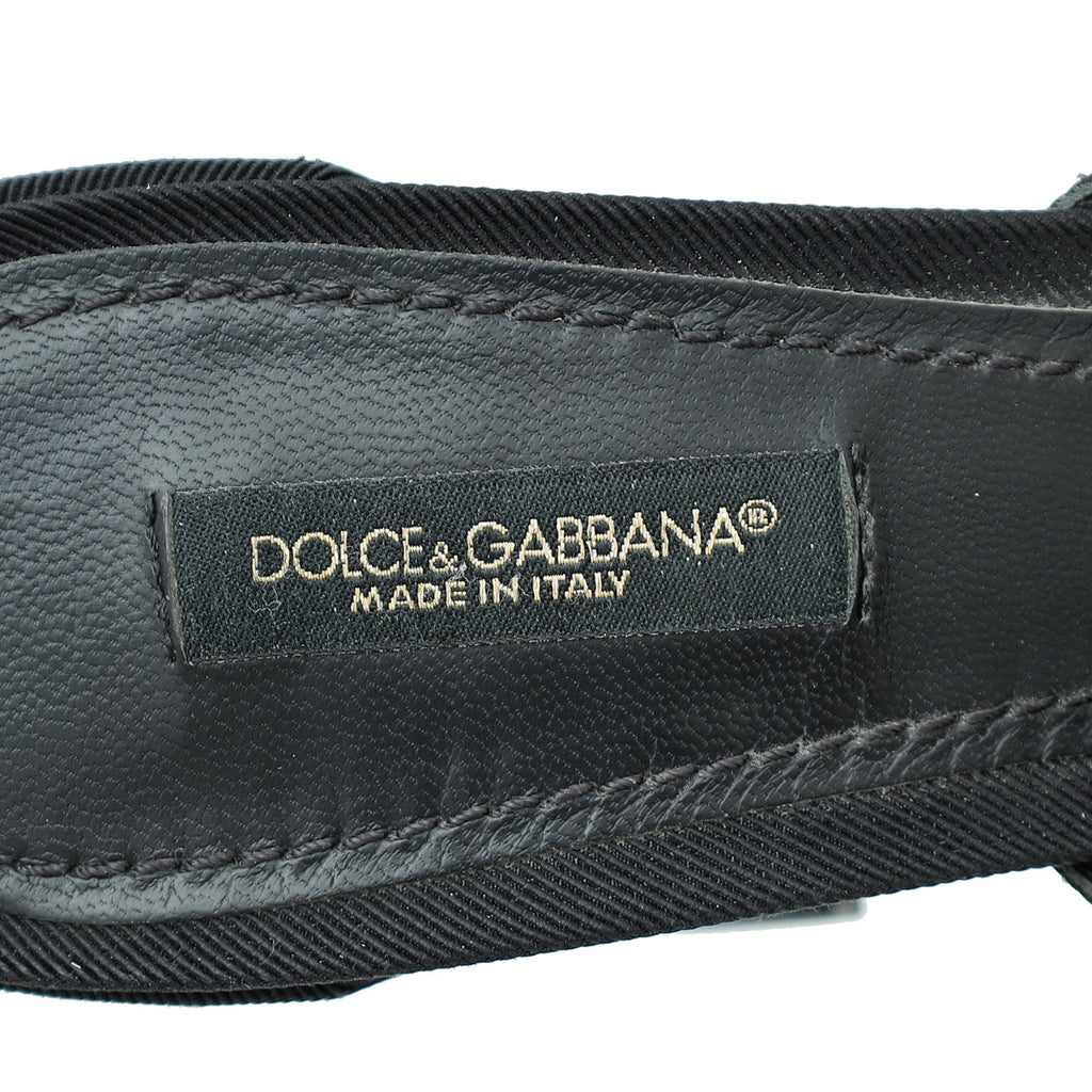 Dolce & Gabbana Black Mesh Baroque Logo Slip On Sandals 39