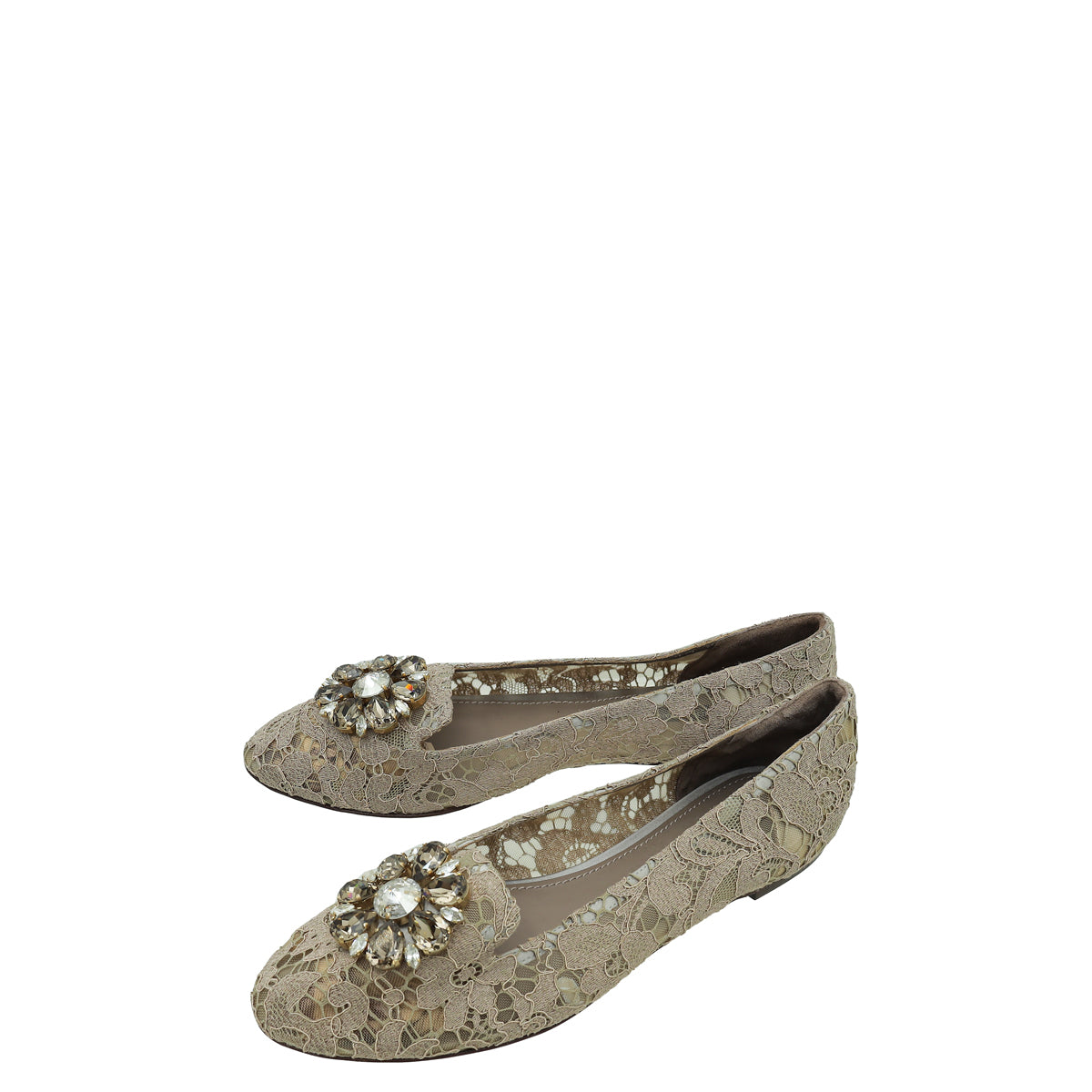Dolce & Gabbana Light Brown Lace Bellucci Flats 40.5