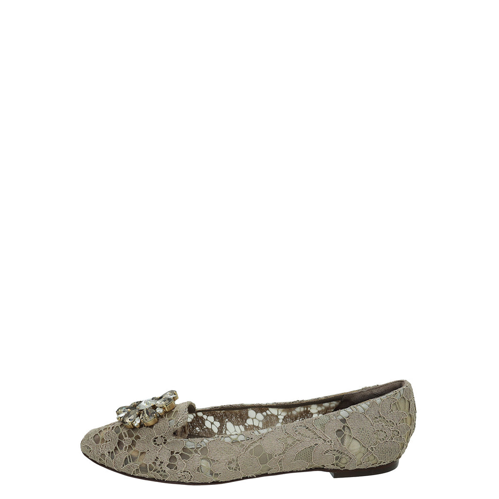 Dolce & Gabbana Light Brown Lace Bellucci Flats 40.5
