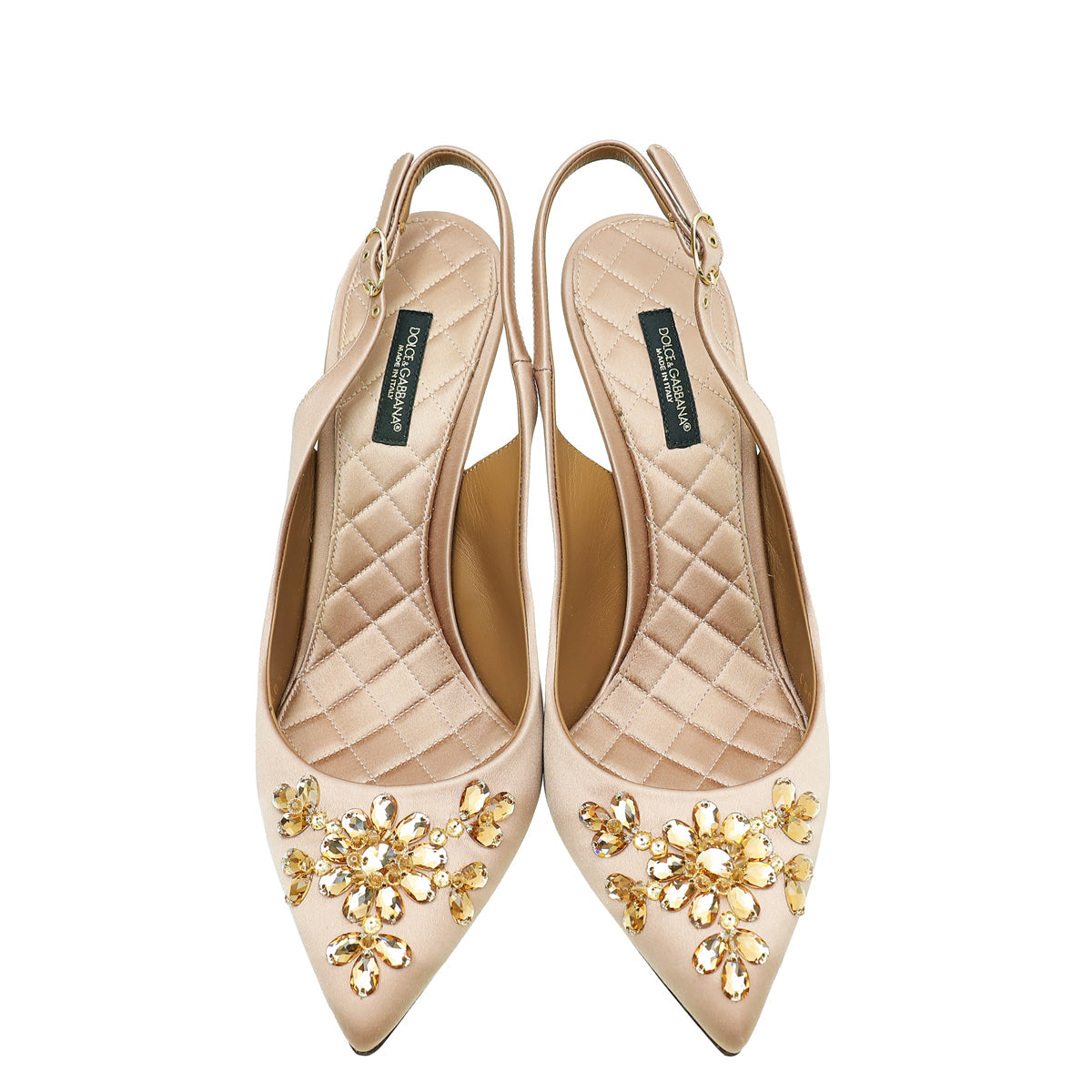 Dolce & Gabbana Rose Champaign Satin Crystal Slingback Pumps 40.5