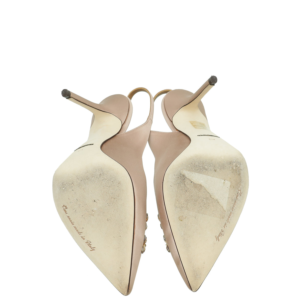 Dolce & Gabbana Rose Champaign Satin Crystal Slingback Pumps 40.5