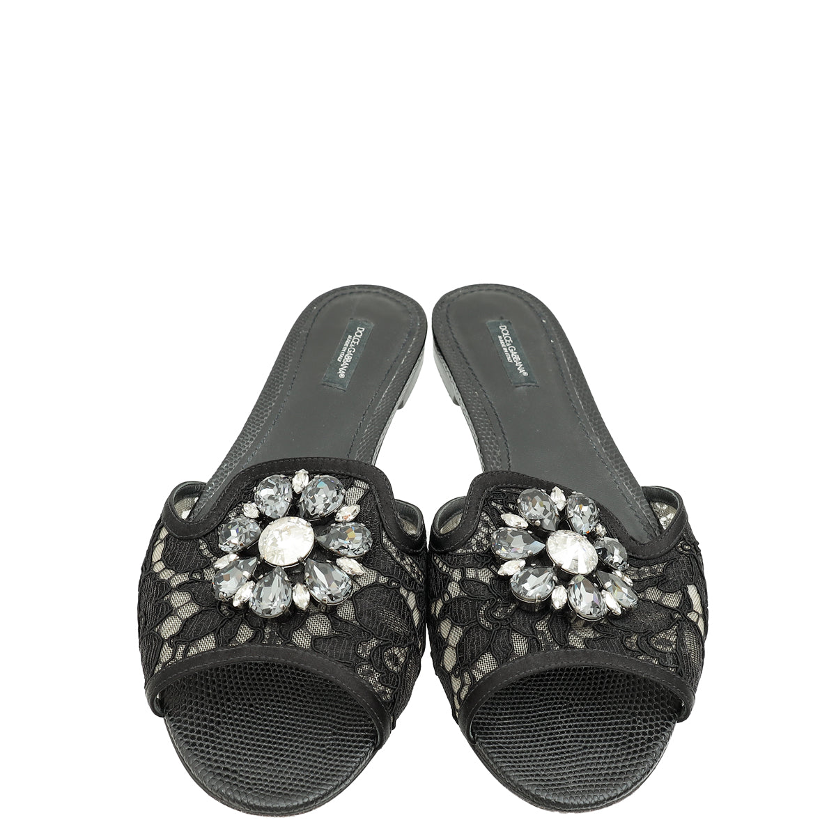 Dolce & Gabbana Black Bellucci Embellished Flat Sandals 40.5