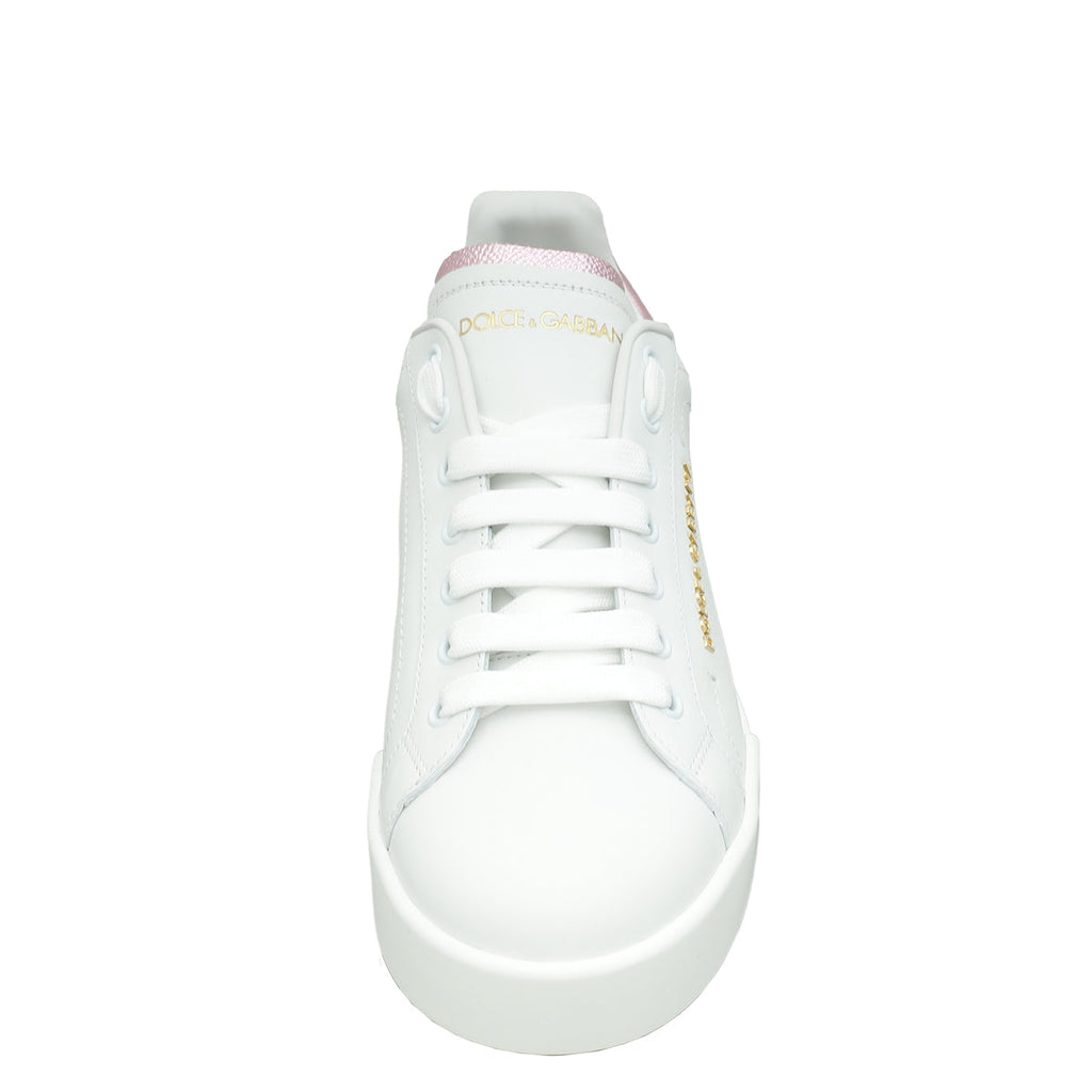 Dolce & Gabbana Bicolor Pearl-Detail Portofino Sneakers 40