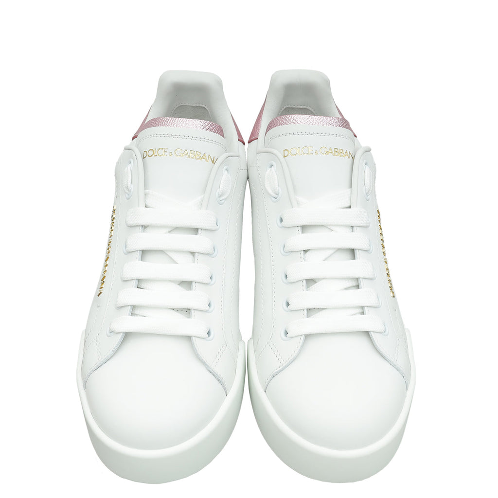 Dolce & Gabbana Bicolor Pearl-Detail Portofino Sneakers 40
