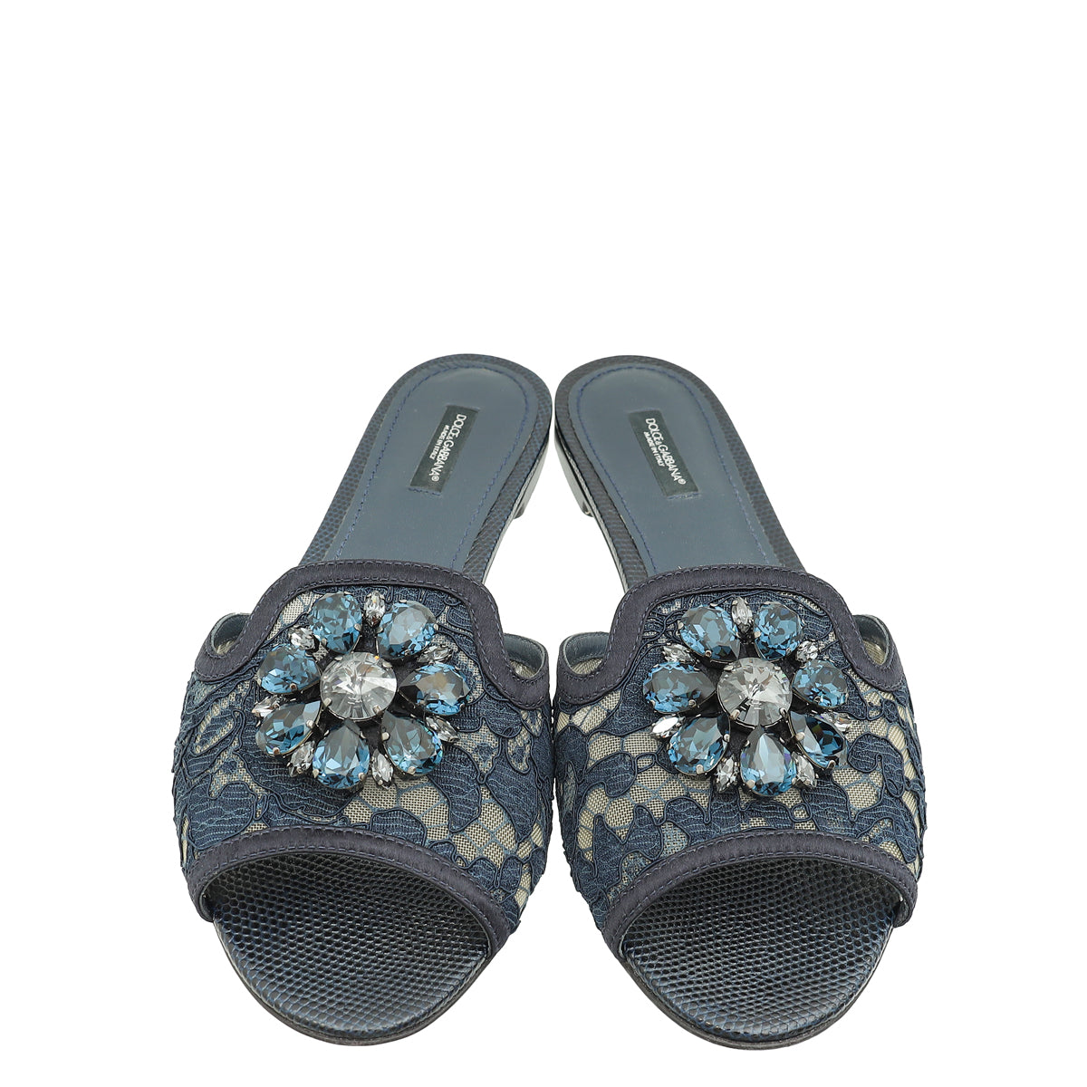 Dolce & Gabbana Indigo Blue Bellucci Embellished Flat Sandals 41