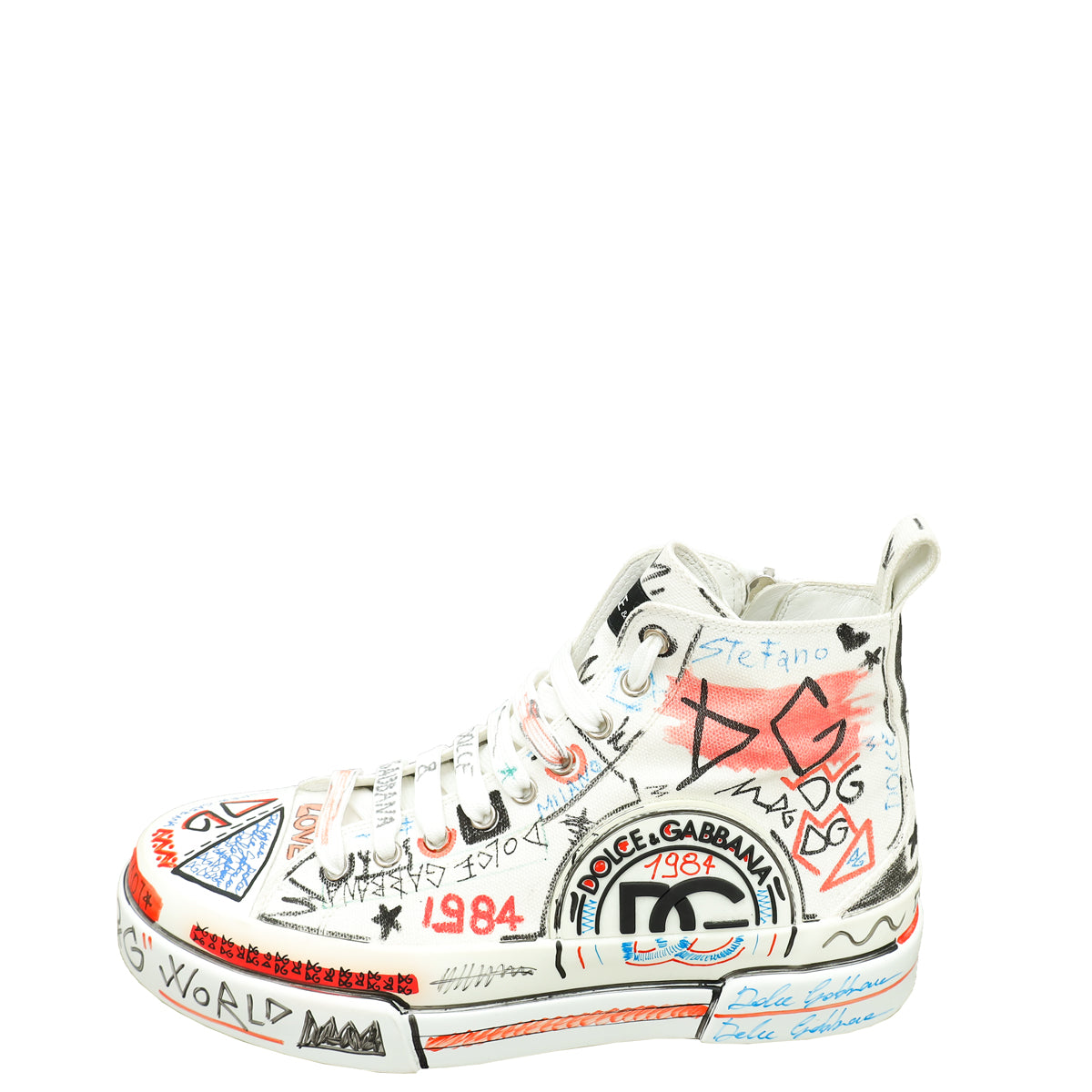 Dolce & Gabbana White Multicolor Graffiti Portofino High Sneakers 6.5