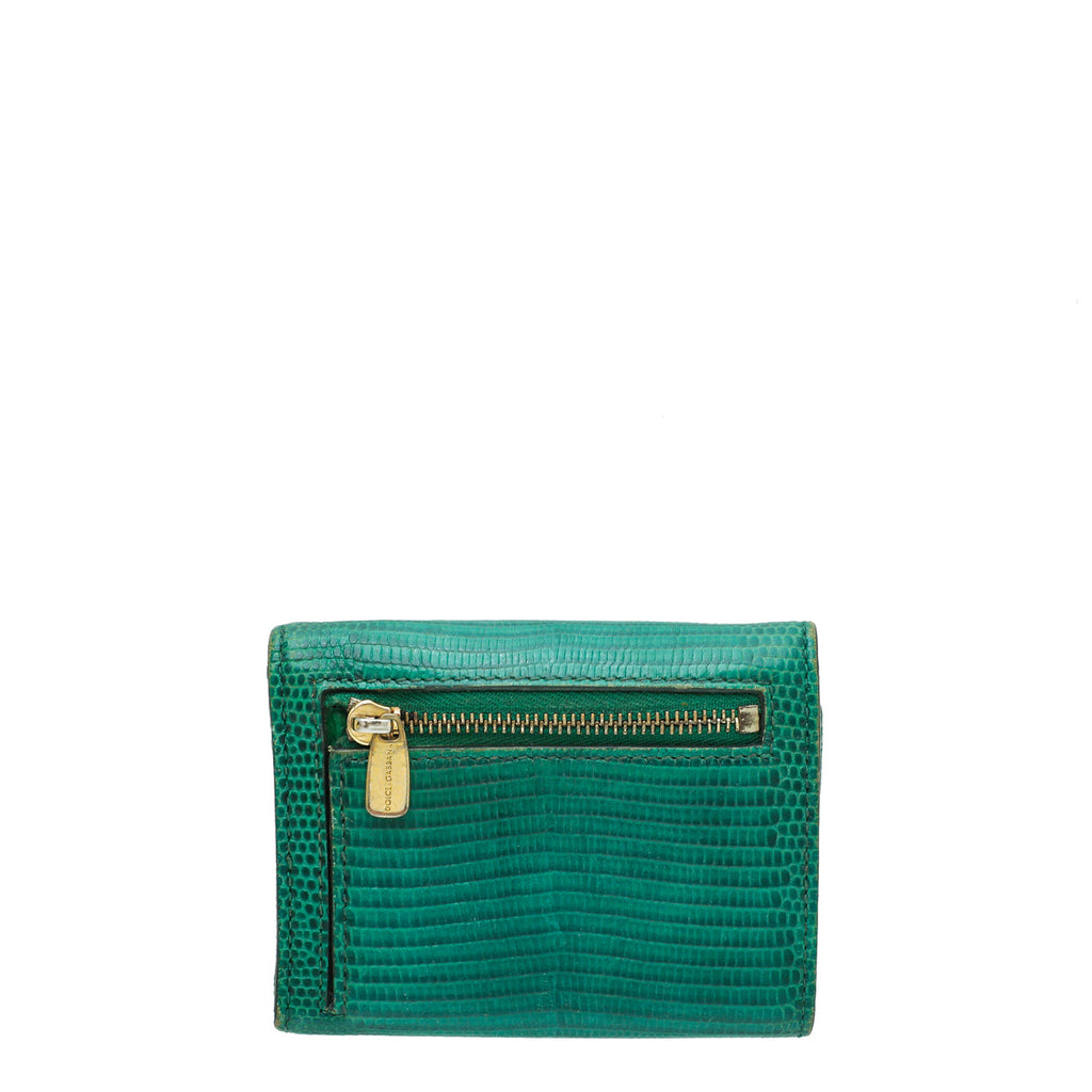Dolce & Gabbana Green Lizard Embossed Small Wallet