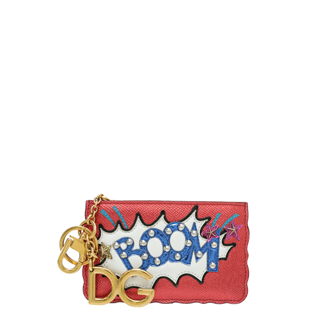 Dolce & Gabbana Metallic Red Multicolor "Boom" Key Ring Wallet