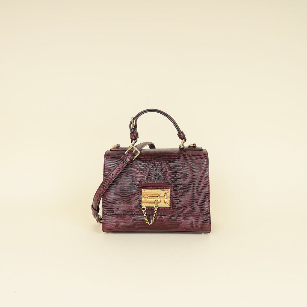 Dolce & Gabbana Burgundy Lizard Embossed Monica Small Bag