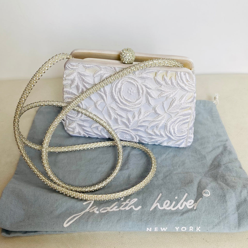 JUDITH LEIBER White/Crystal Shoulder Bag Bridal Handbag