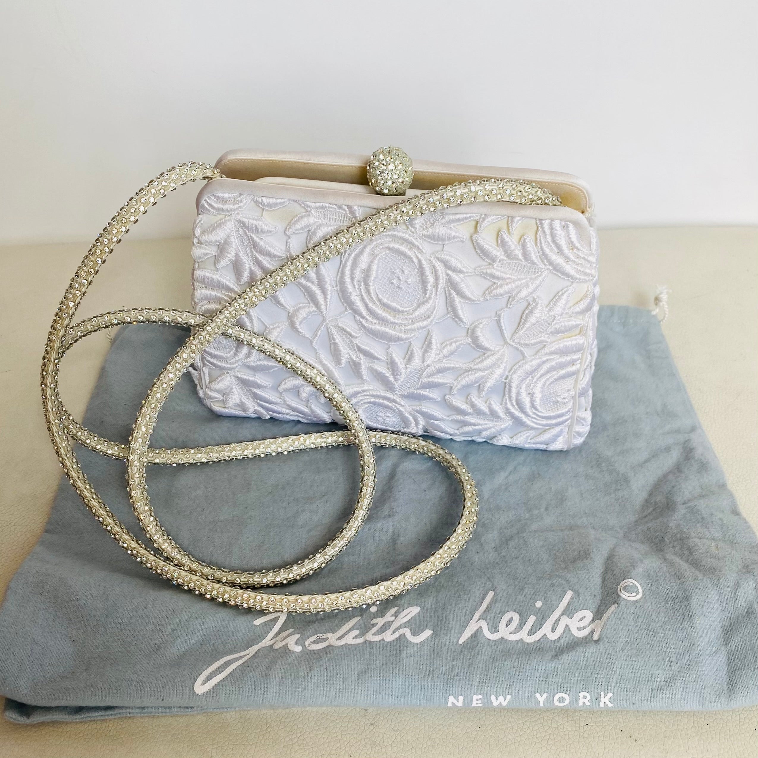 JUDITH LEIBER White/Crystal Shoulder Bag Bridal Handbag