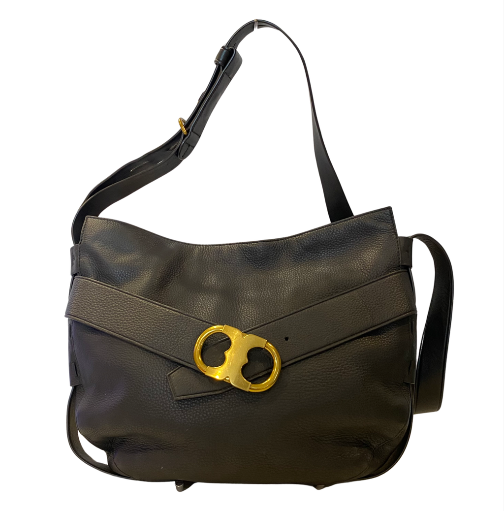 TORY BURCH Black Leather Gemini Link Shoulder Bag