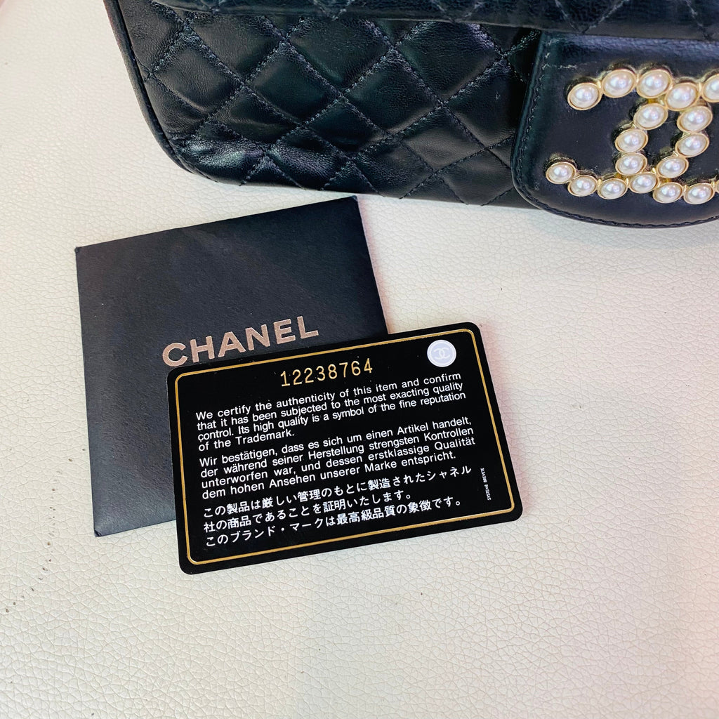 CHANEL Quilted Pearl CC Flap Shoulder Bag Black