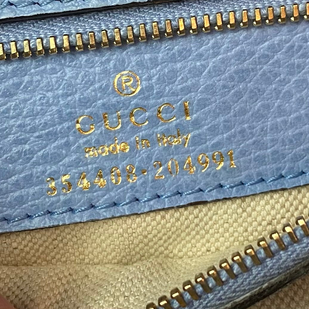 GUCCI Swing Medium Leather Tote Shoulder Bag Light Blue