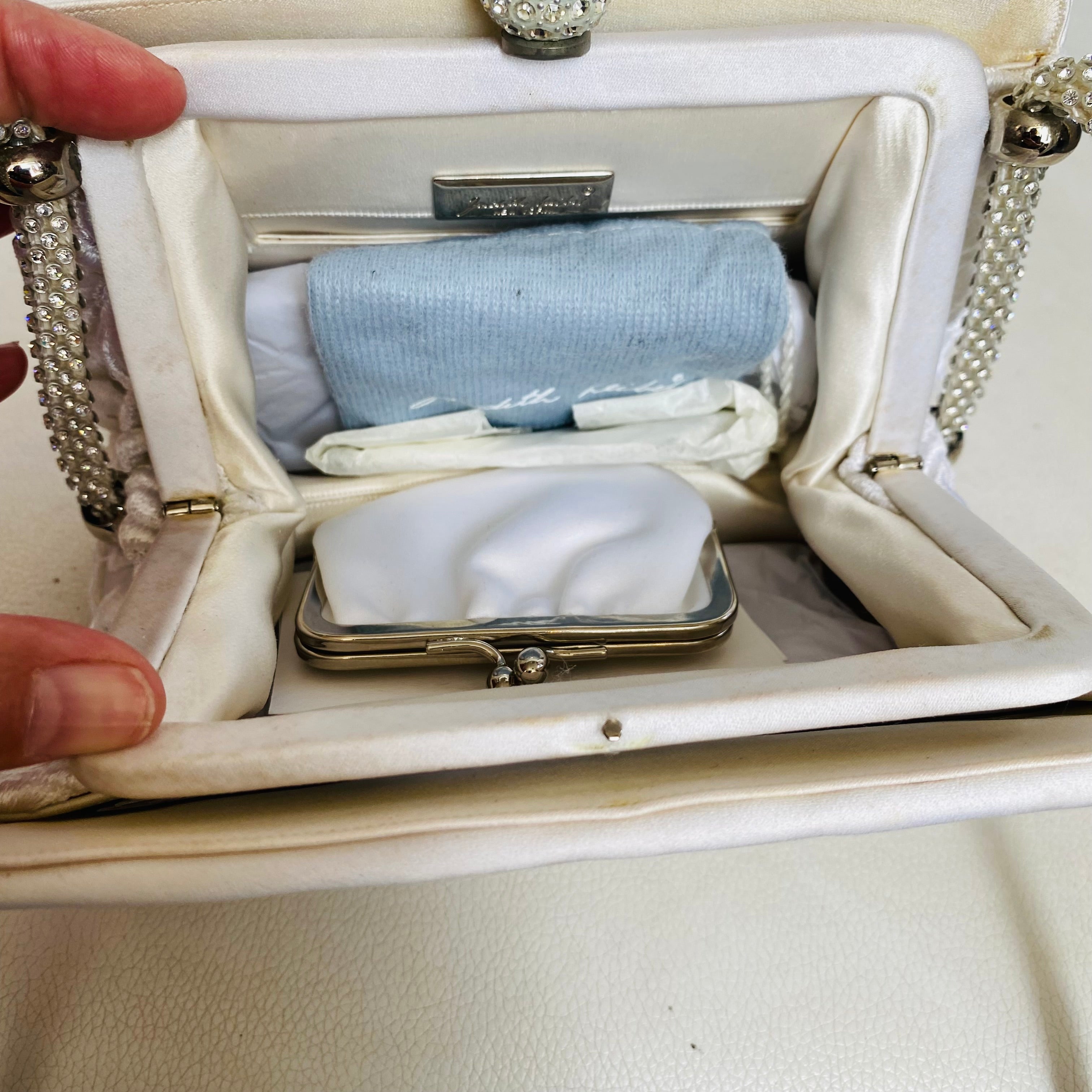 JUDITH LEIBER White/Crystal Shoulder Bag Bridal Handbag