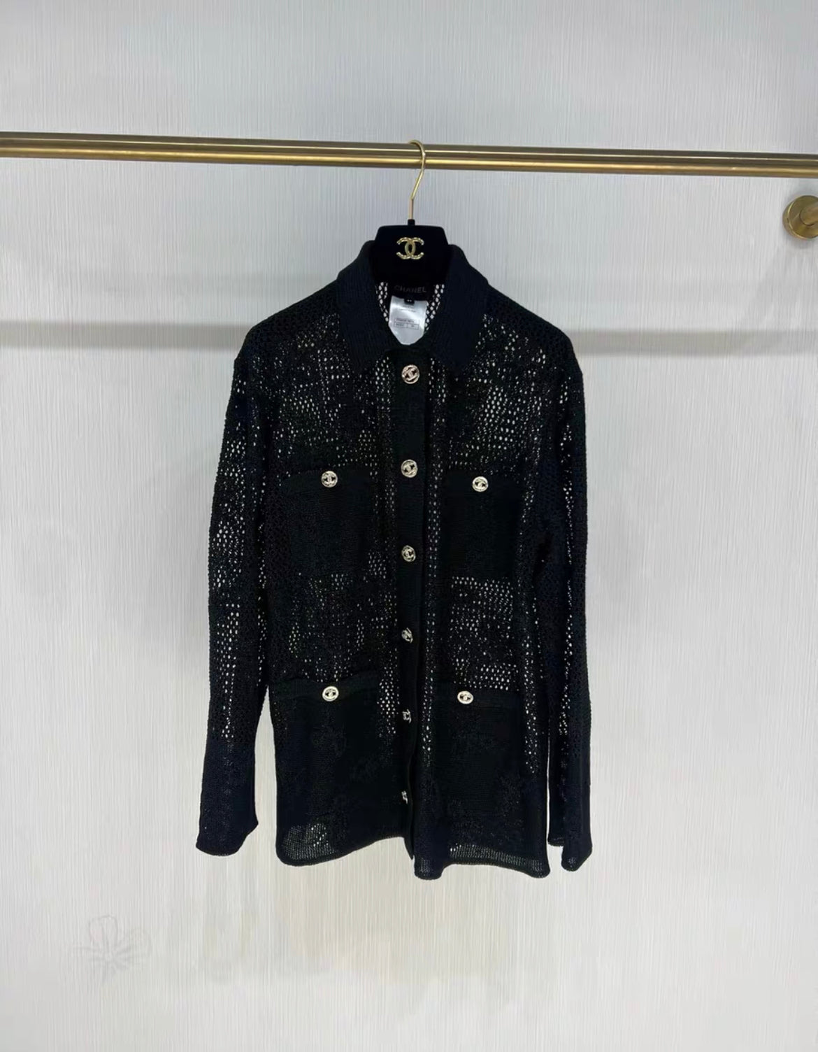 Chanel 24P black bow patchwork diamond CC button cardigan