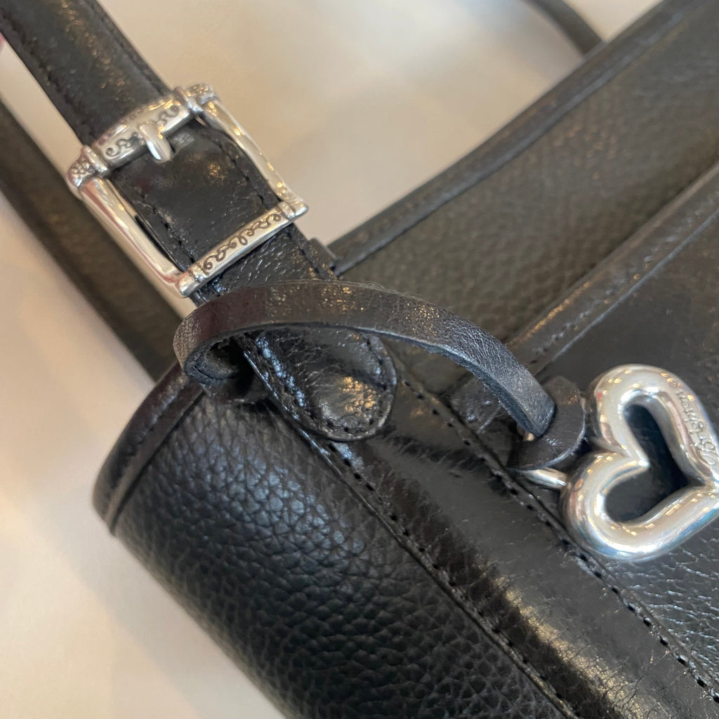 BRIGHTON Desiree Tote Black Leather Bucket Purse With Heart Imprint