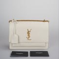 Saint Laurent Sunset Medium Bag in White Blanc  Calfskin with Gold Hardware