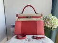 Hermès Kelly 32 Sellier Bi-Color Pink & Coral Epsom (Palladium Hardware)