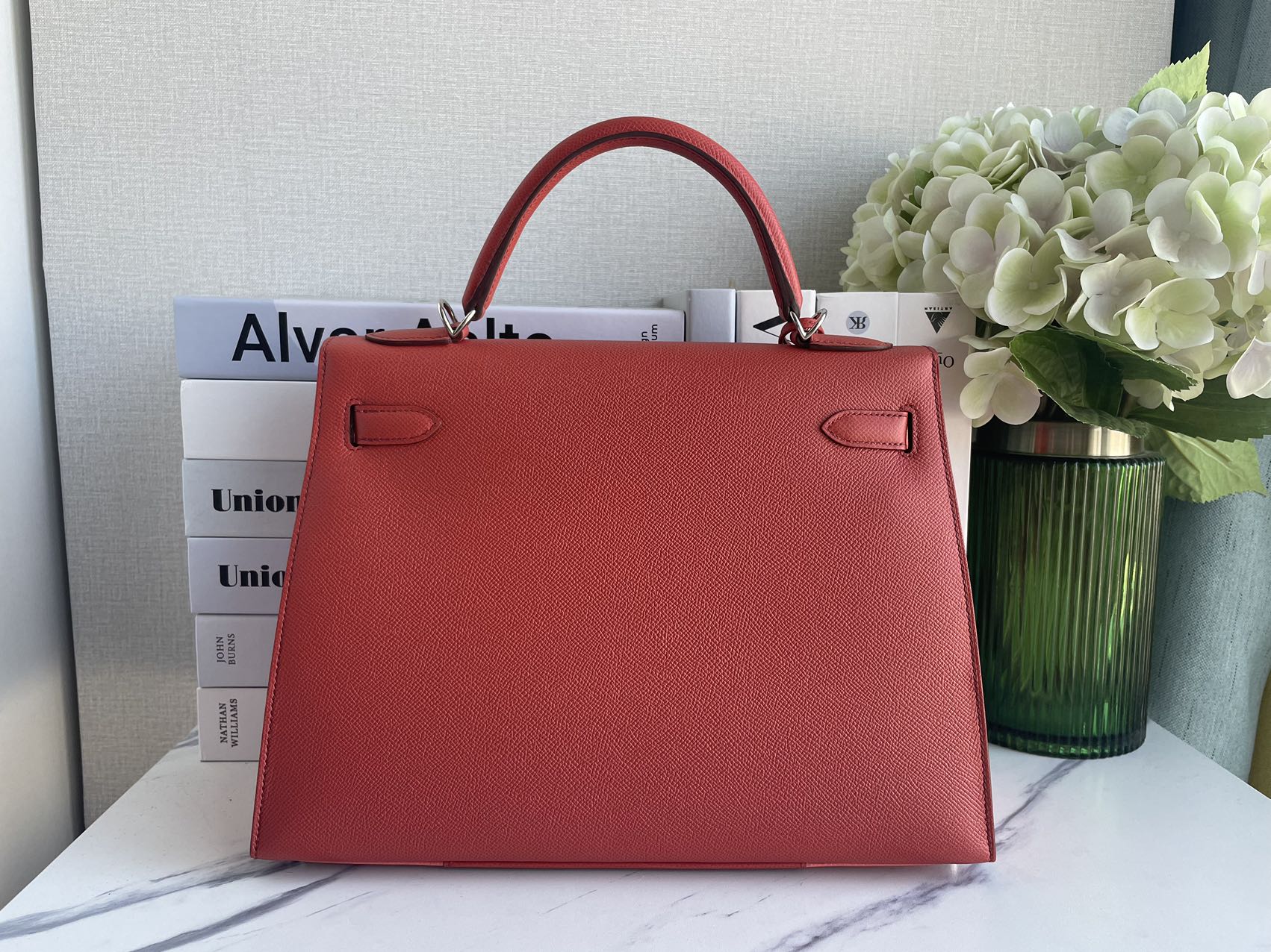 Hermès Kelly 32 Sellier Bi-Color Pink & Coral Epsom (Palladium Hardware)