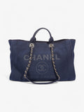 Chanel Deauville Tote Navy Blue Fabric Large