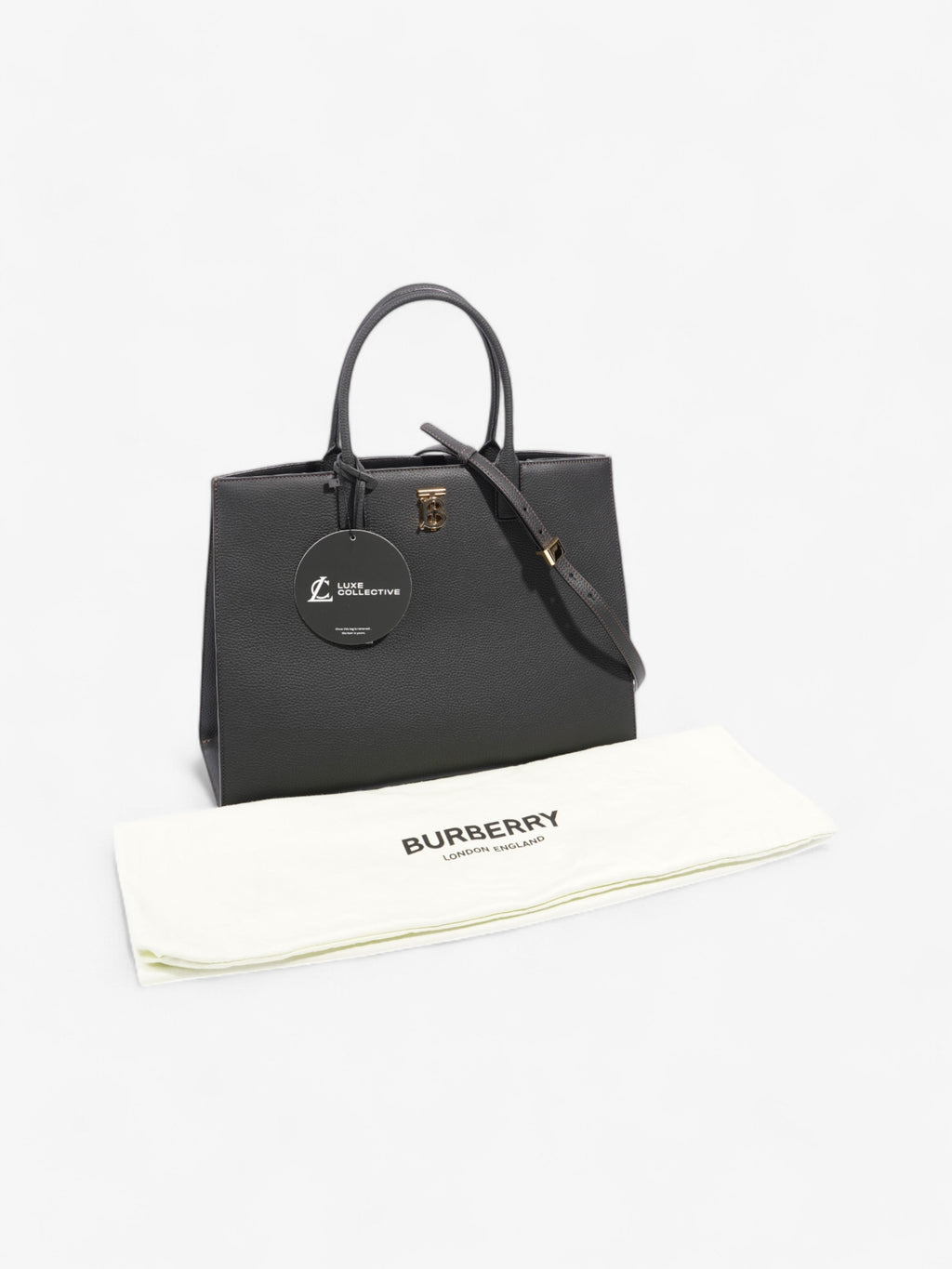 Burberry TB Tote Black Grained Leather Medium