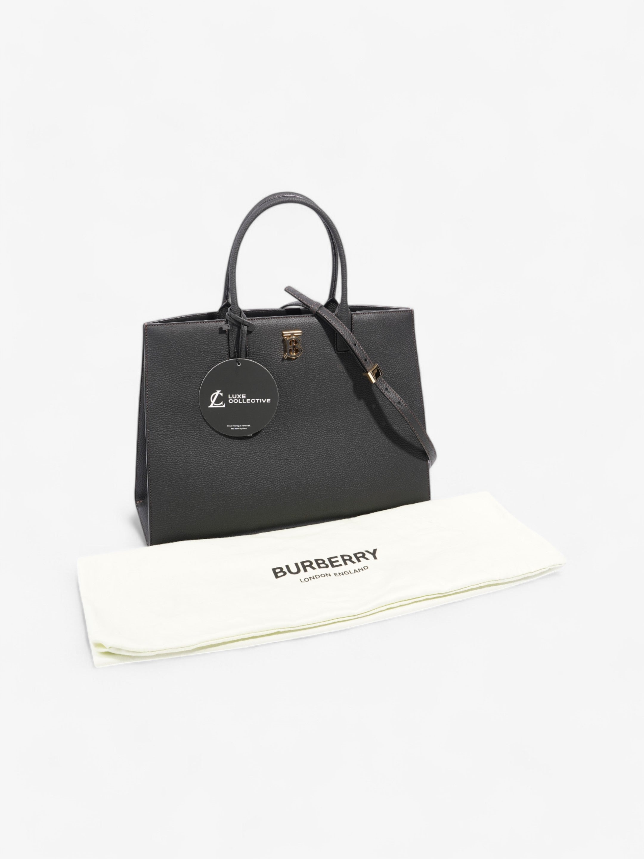 Burberry TB Tote Black Grained Leather Medium