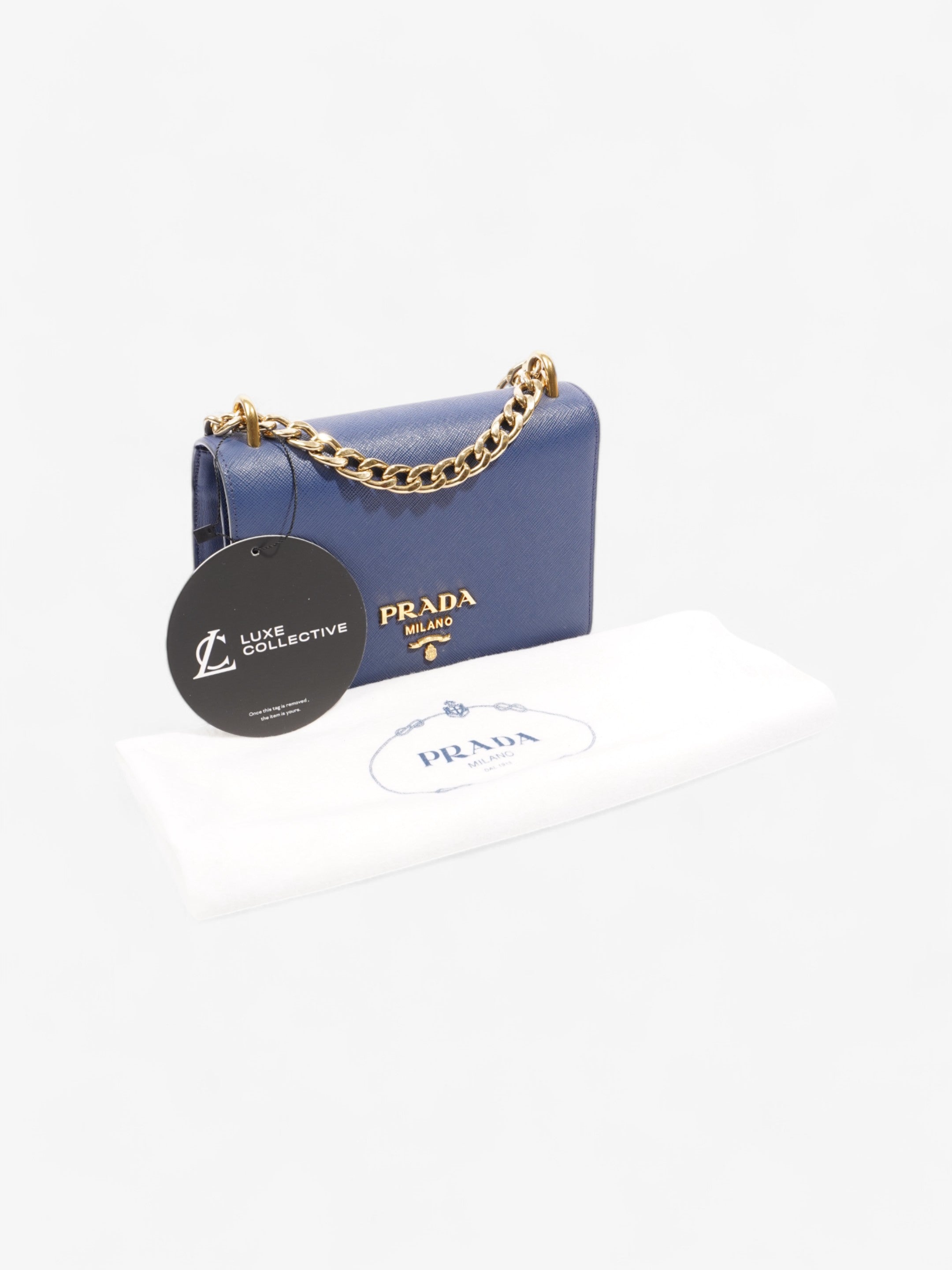 Prada Chain Shoulder Bag Cobalt Blue Saffiano Leather